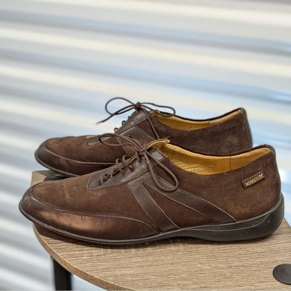 Men's Mephisto Brown Suede Leather Casual Shoes Comfort Walking Size 105.5 EU 43